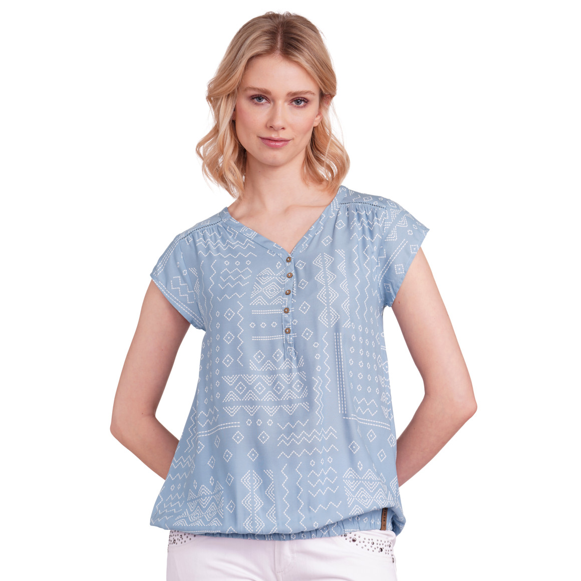 Gina Damen Bluse mit Allover-Muster hellblau / weiss