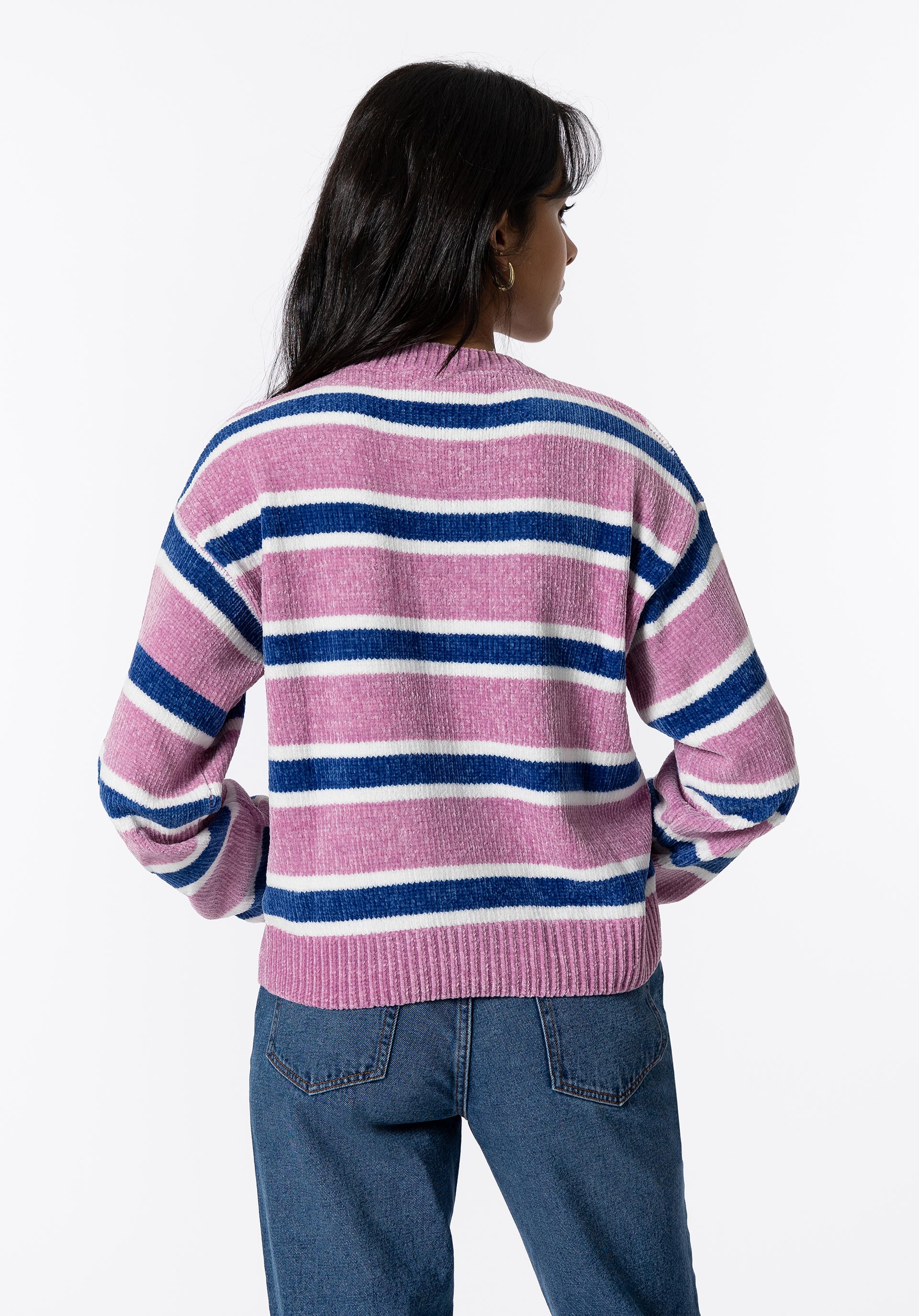 Camisola de Malha Chenille às Riscas