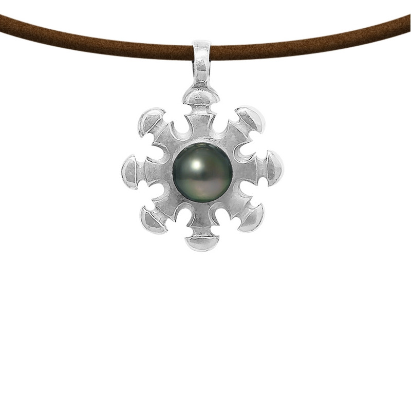 Collier Homme Tribal en Cuir, Perle de Tahiti et Argent Massif 925