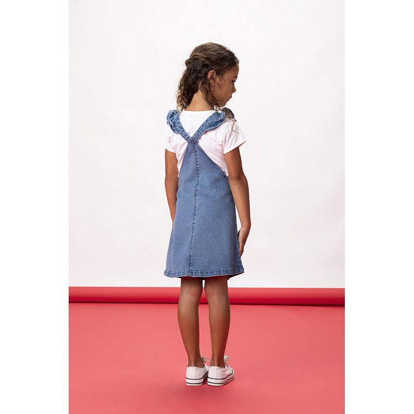 Robe salopette en denim pour fille - Bleu