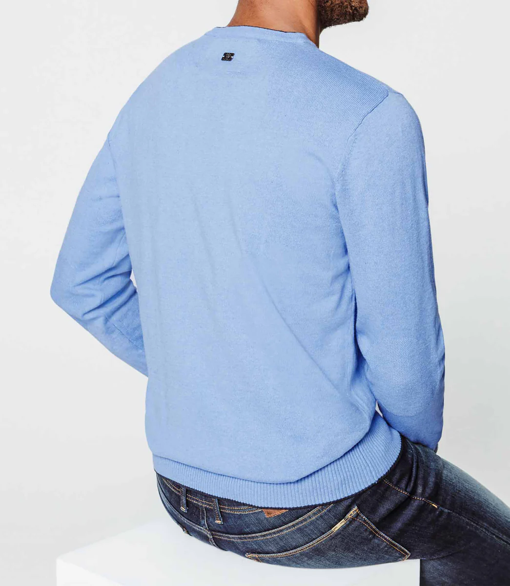 Pull col rond bleu ciel chiné