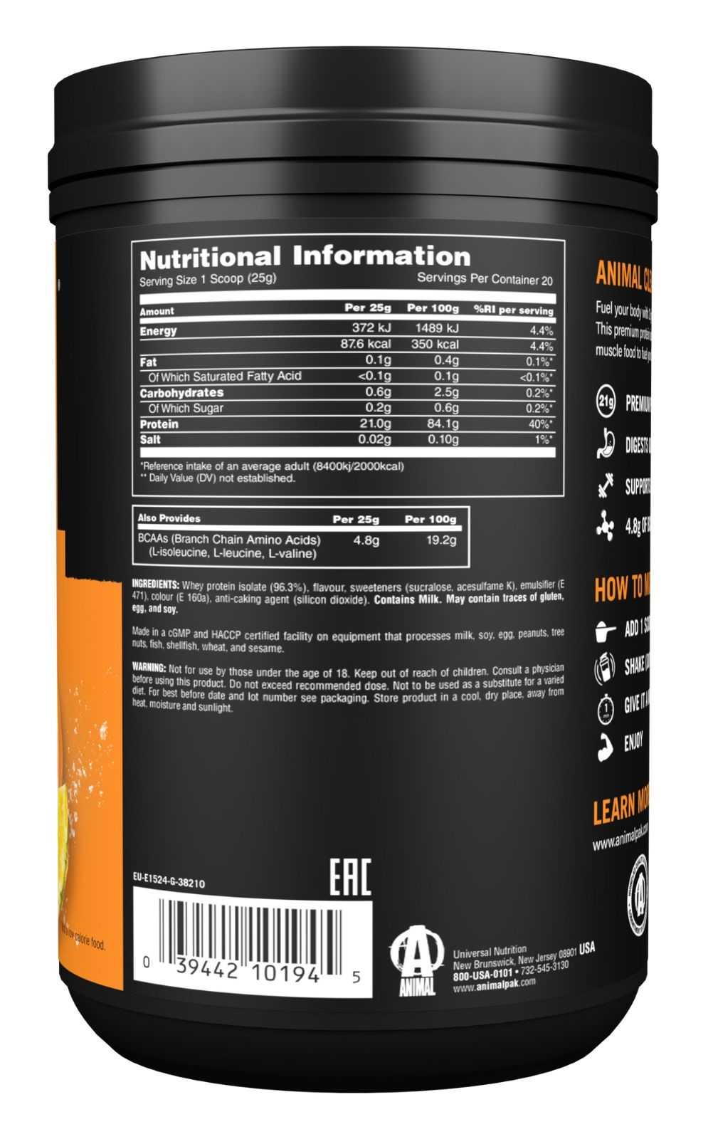 Soro de leite isolado animal transparente 500 g