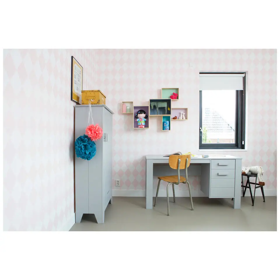 WOOOD Dennis Bureau - Grenen Geborsteld - Betongrijs - 74x141x59