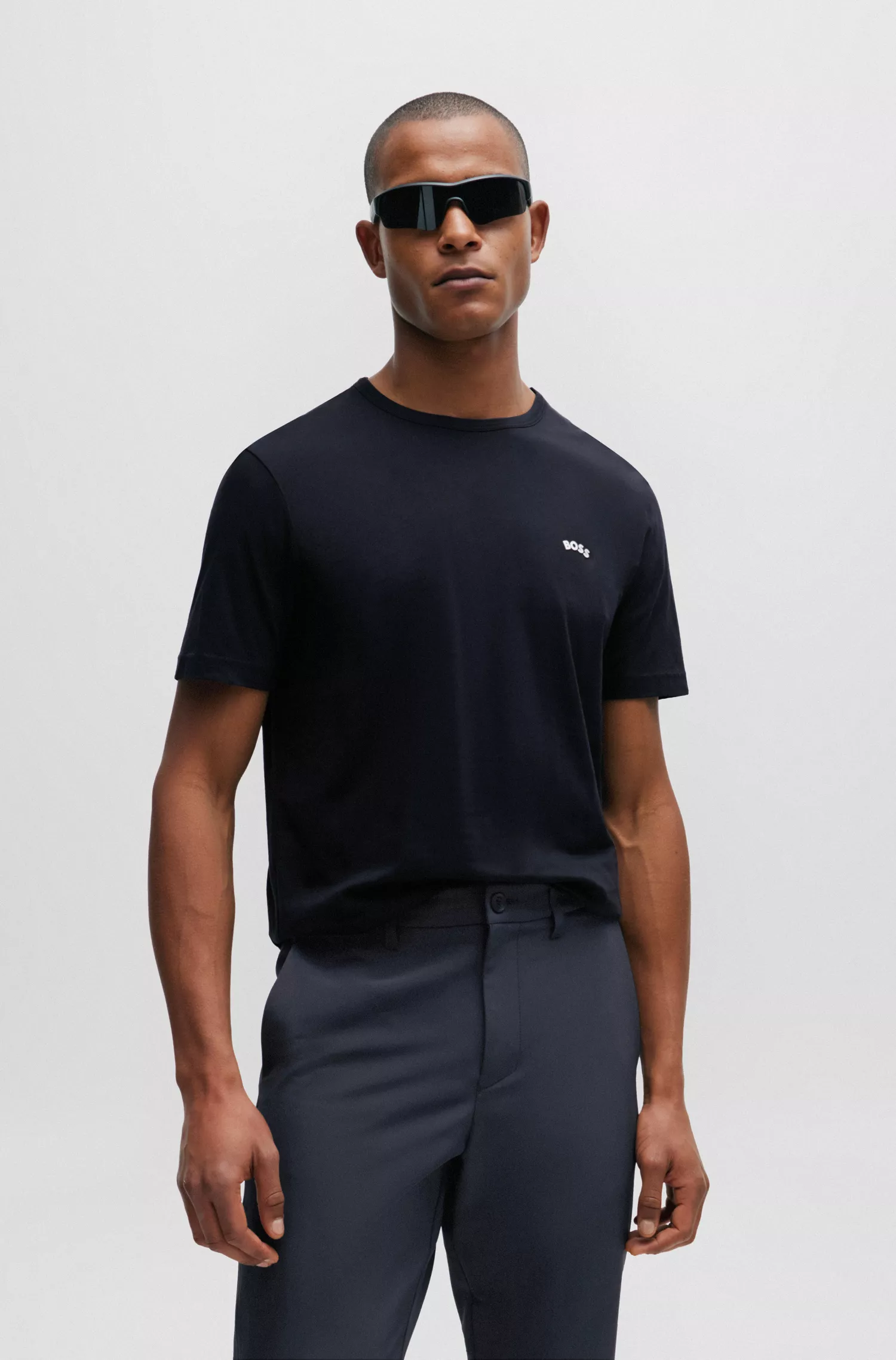 Camiseta BOSS verde em malha de algodão com logotipo curvo