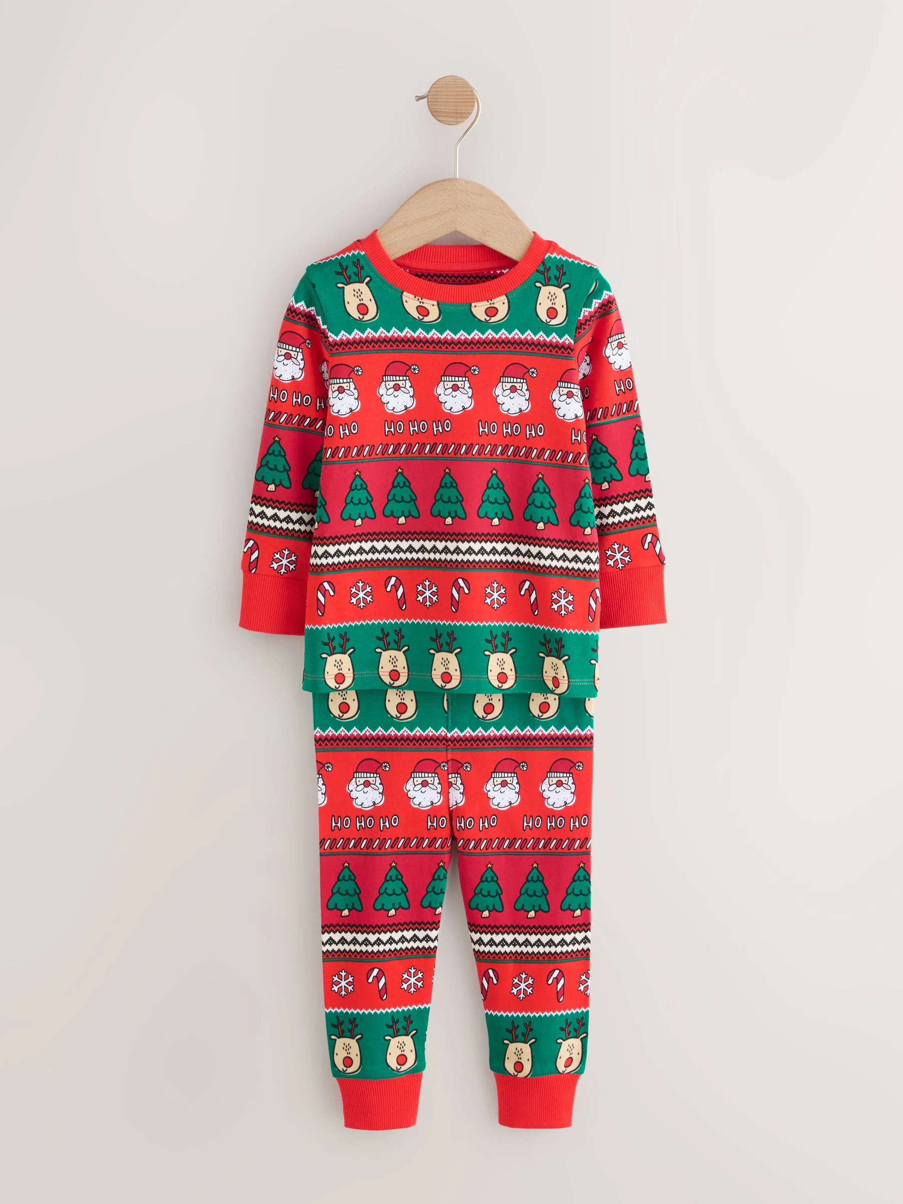 Rood met fairislemotief - Enkele Knusse Kerstmis Pyjama's (9mnd -10jr)