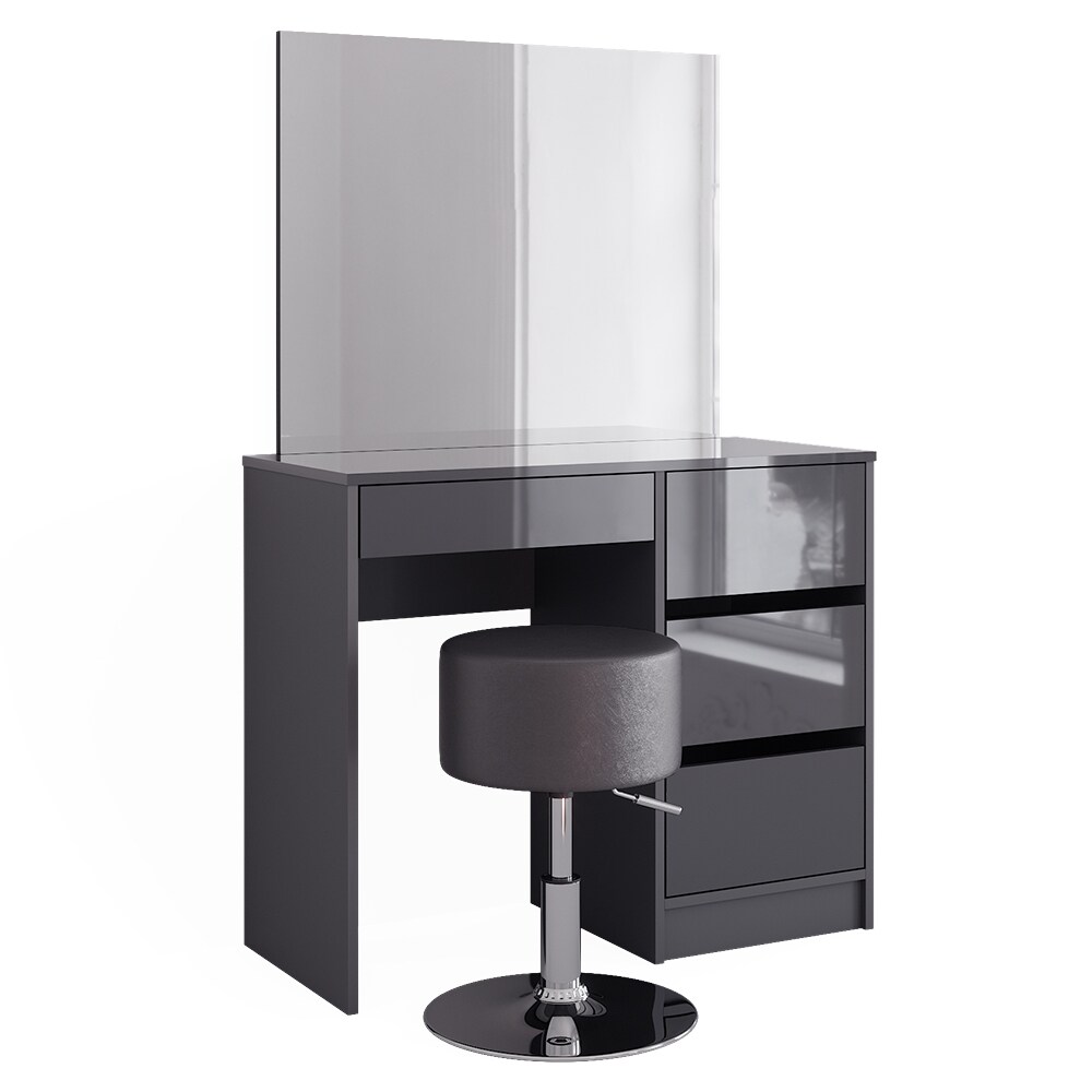 Vicco Schminktisch Sherry Anthrazit Hochglanz 90 x 75 cm Spiegel Hocker modern