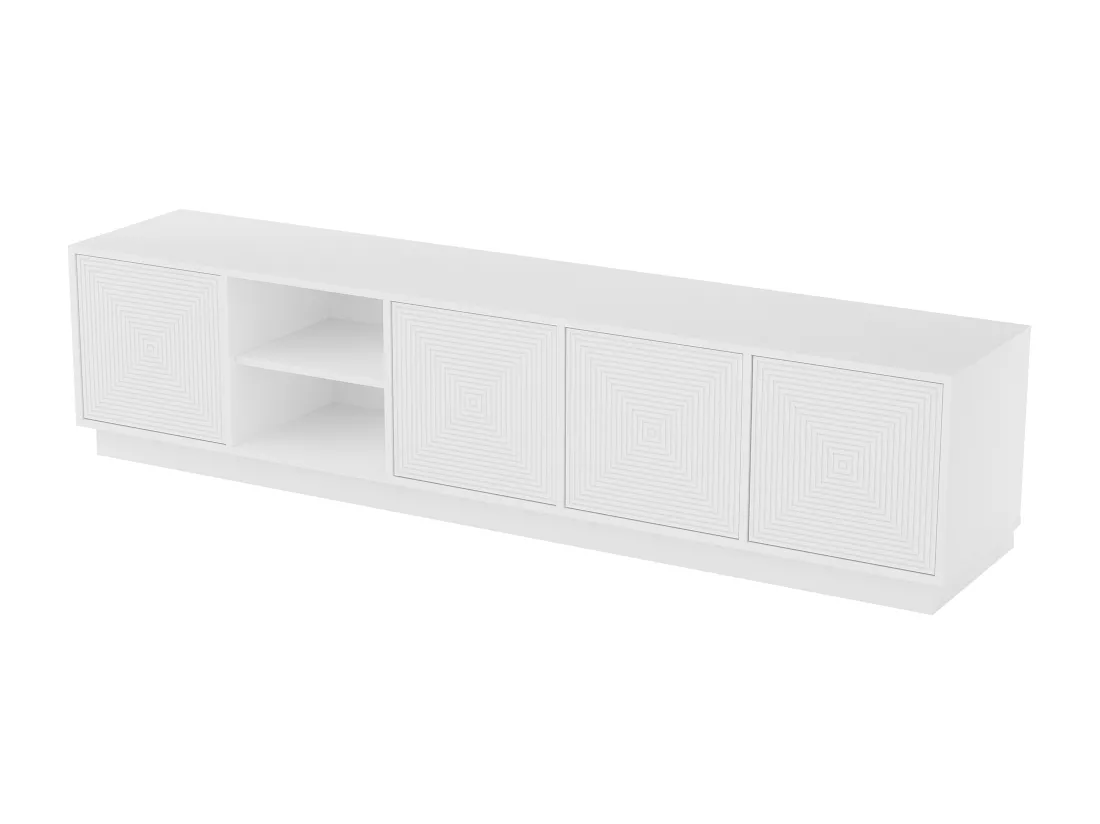 Meuble TV suspendu ou à poser avec 4 portes et 2 niches en MDF - Blanc - MEZULIA