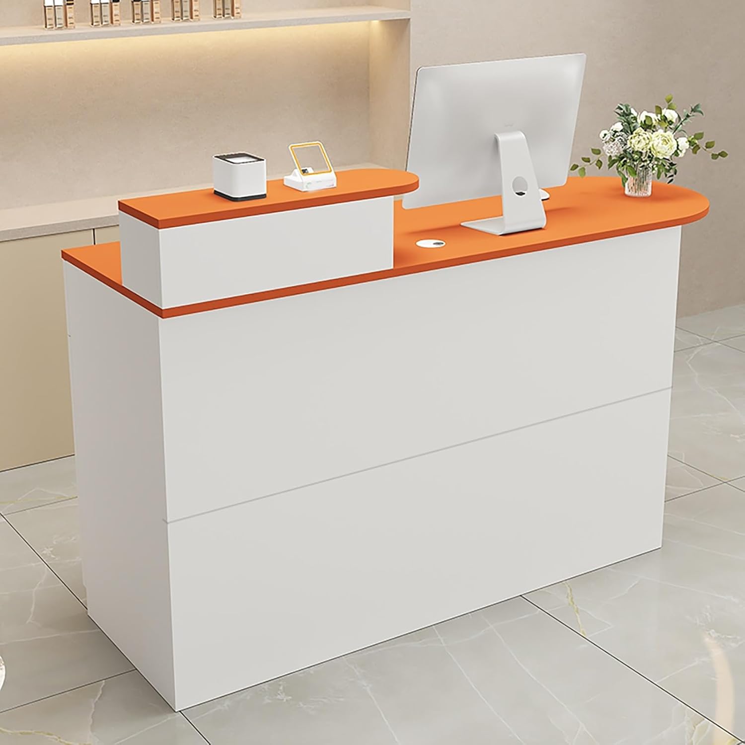 Kommerzielle Empfangstheke mit abschließbaren Schubladen und Tastaturablage, Kassentisch für Büro/Schönheitssalon, Orange (2120 cm)