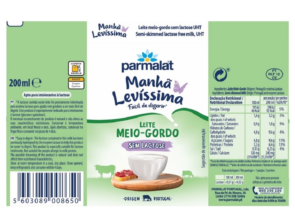LEITE PARMALAT MANHÃ LEVISSIMA MEIO GORDO 0% LACTOSE 3X200ML