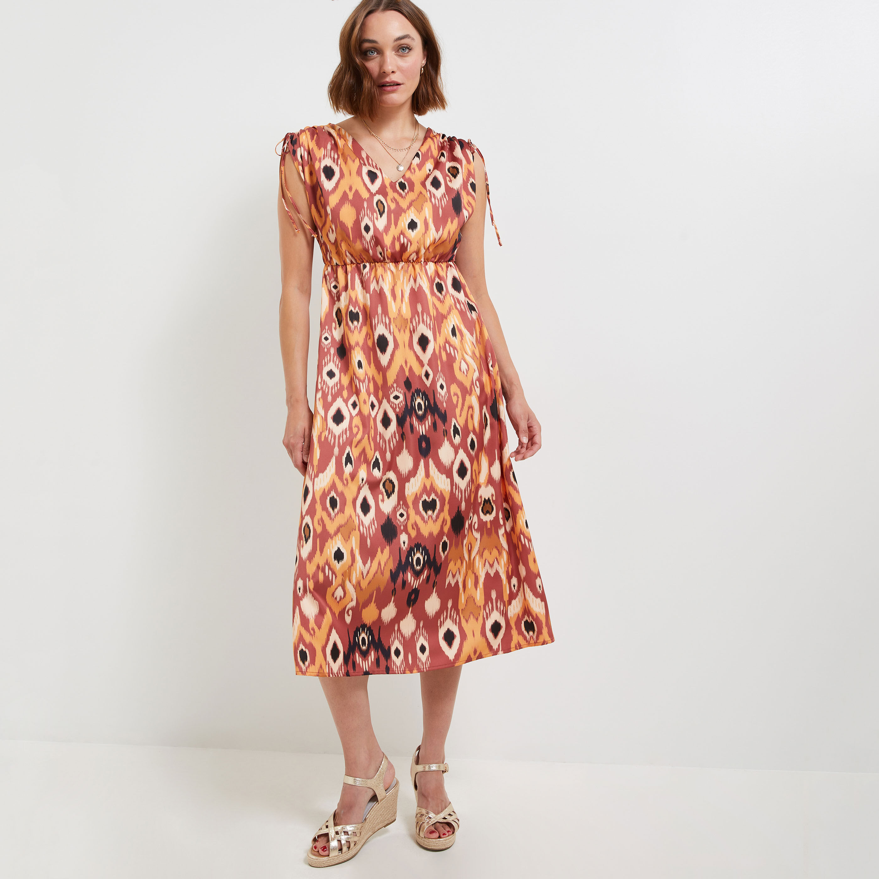 robe longue imprimée femme - TERRACOTTA