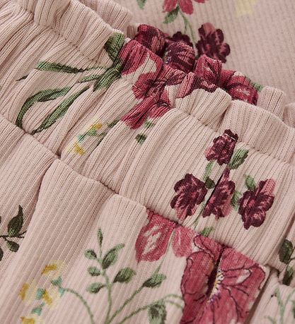 Minymo Bukser - Rib - Sepia Rose m. Blomster