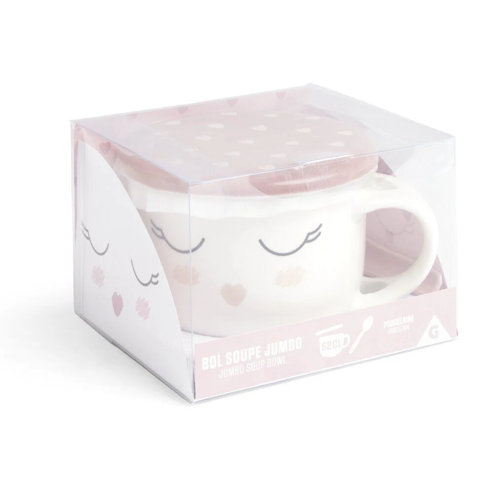 Bol jumbo 62cl avec cuillère et couvercle blush girly