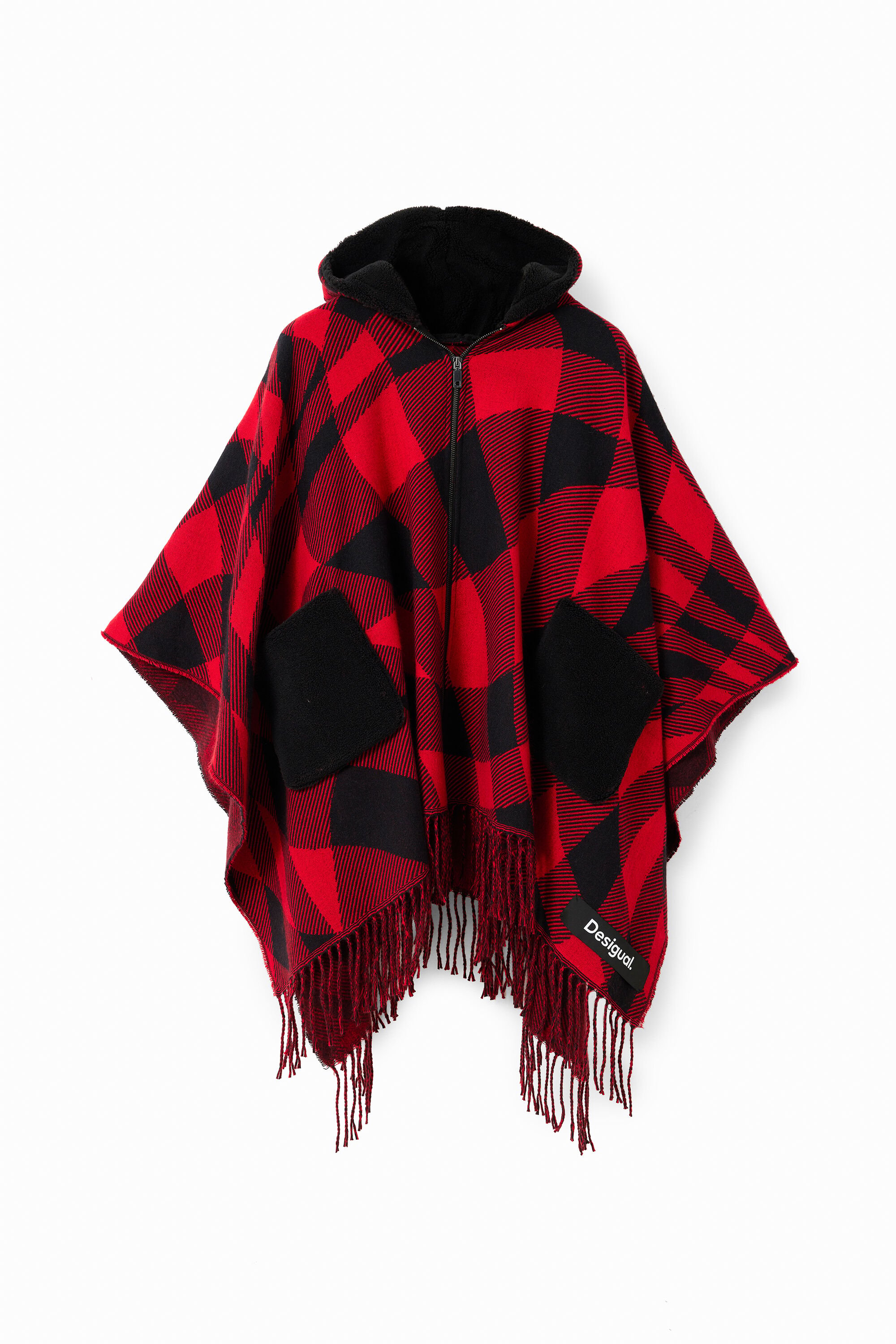 Poncho carreaux capuche