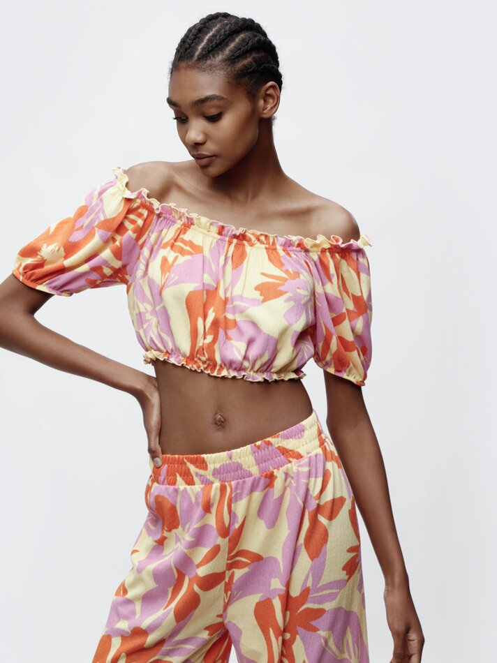 Top cropped texturizado - Laranja/amarelo