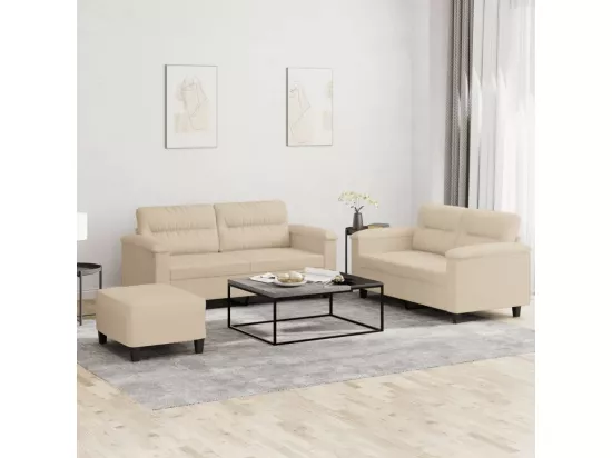 Ensemble de canapés 3 pcs avec coussins crème tissu microfibre