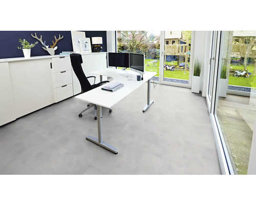 Vinylvloer, steen, middengrijs, tegel, klikverbinding, 1212,9 x 603,3 x 6,0 mm