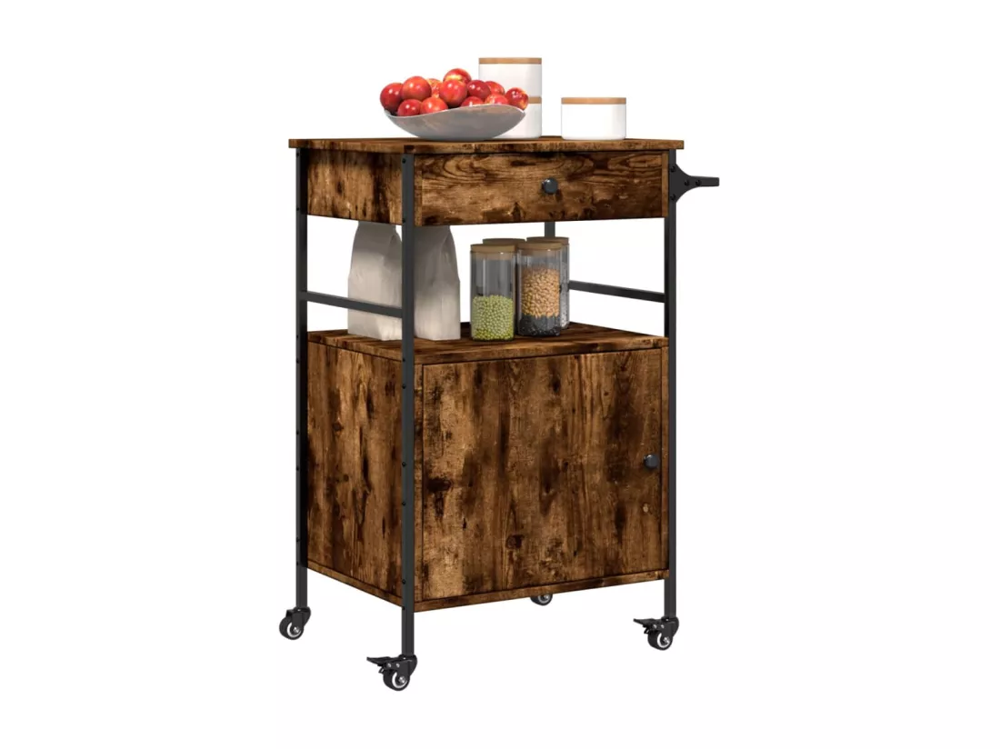 Chariot de cuisine chêne fumé 56x43x89,5 cm bois d'ingénierie