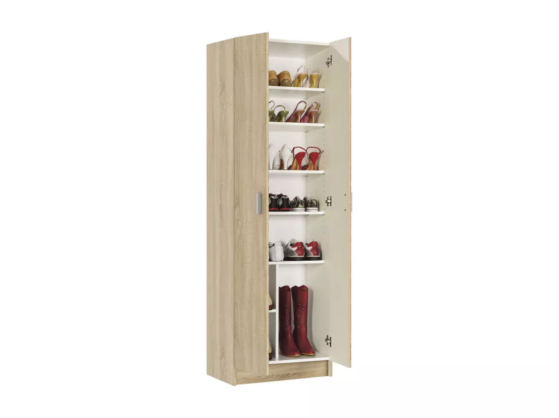 Armoire polyvalente Dimarc, Armoire auxiliaire avec 2 portes, Armoire à chaussures moderne, Étagère à chaussures verticale, 59x37h180 cm, Chêne