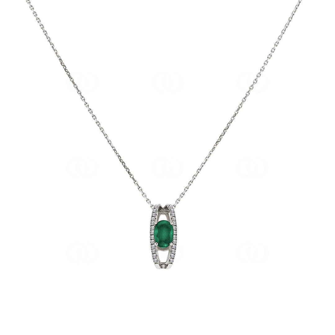 Collier mit Anhänger 750/18 K Weissgold mit Smaragd oval und Diamanten 0.10ct.