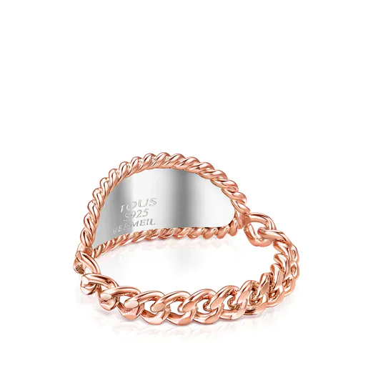 Anel com banho de ouro rosa 18k sobre prata e prata com medalhão oval TOUS Minne