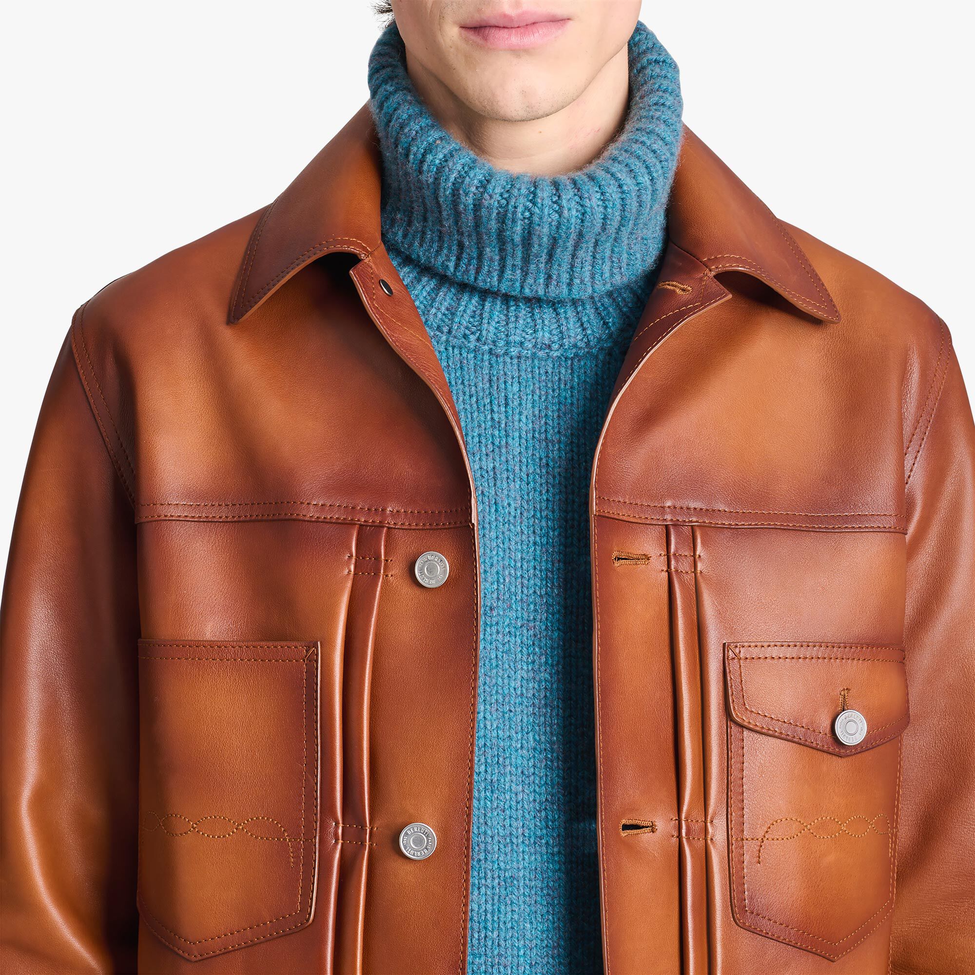 Veste Denim En Cuir Patine