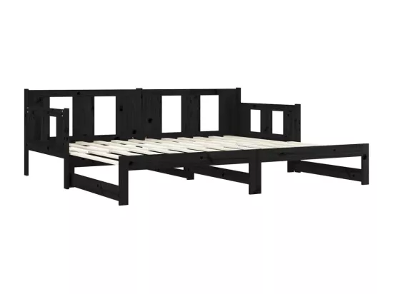 Lit coulissant Noir Bois de pin solide 2x(90x190) cm