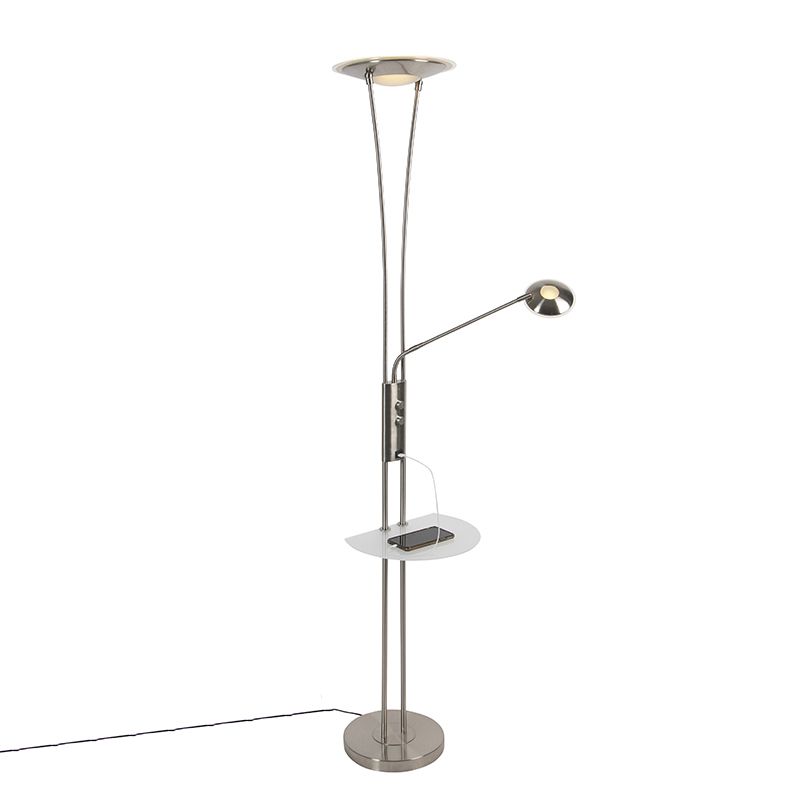 Vloerlamp staal met leesarm incl. LED en USB-poort - Sevilla
