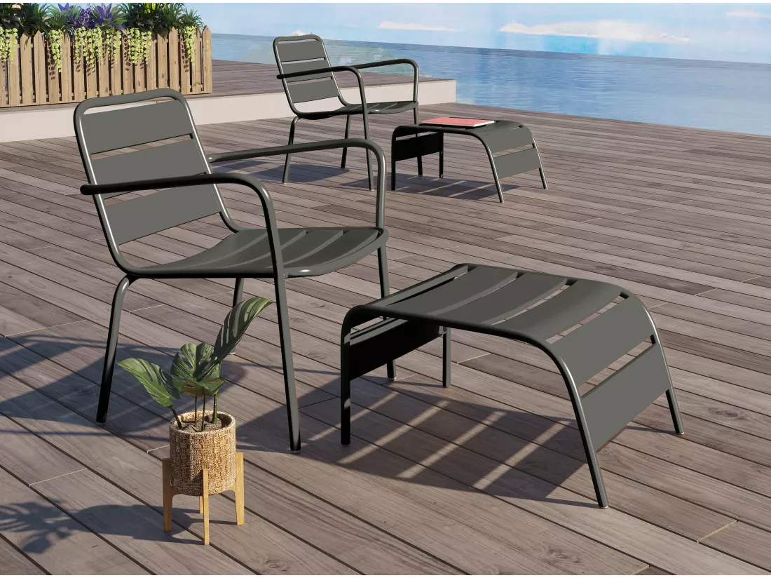 Fauteuil bas de jardin empilable en métal - Gris anthracite - MIRMANDE de MYLIA