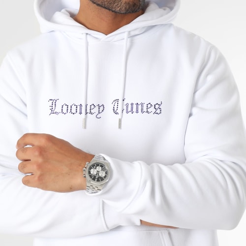 Sweat Capuche Milano Strass Taz Blanc