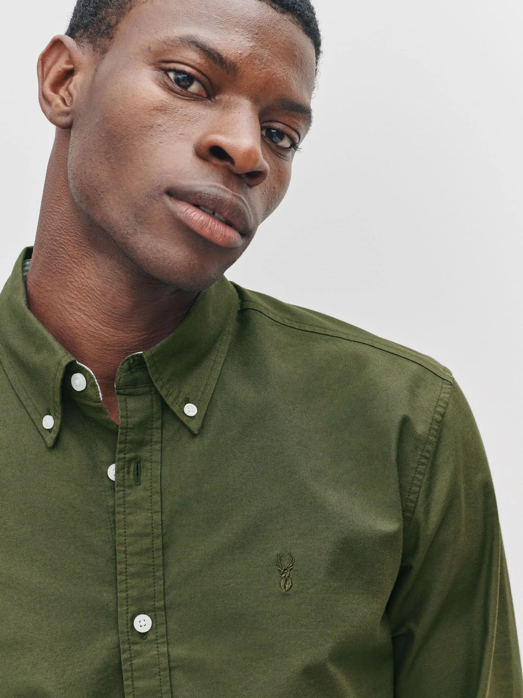 Donkergroen - Slim Fit - Oxford-hemd met lange mouwen