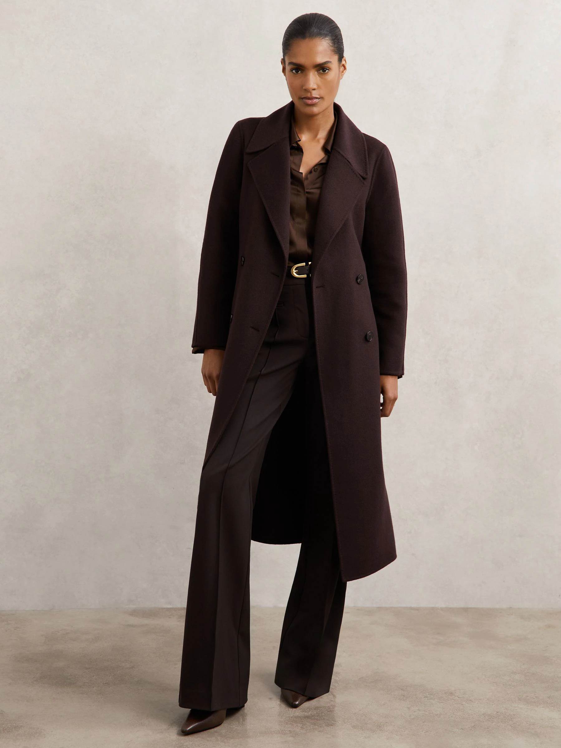 Aubergine - Reiss Rene Double-Breasted Blindseam Coat Wool-Blend