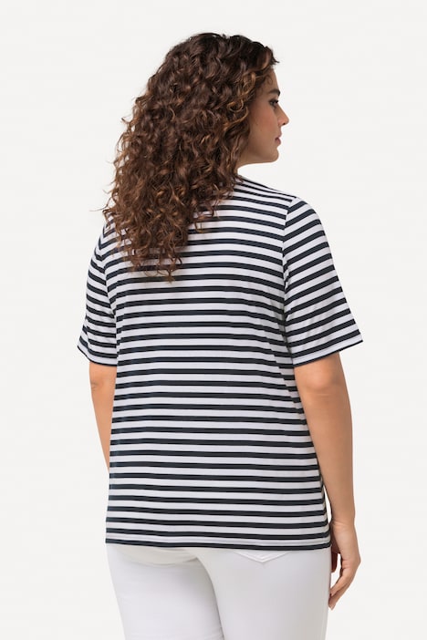 Shirt, Ringel, Metallic-Tier, V-Ausschnitt, Halbarm