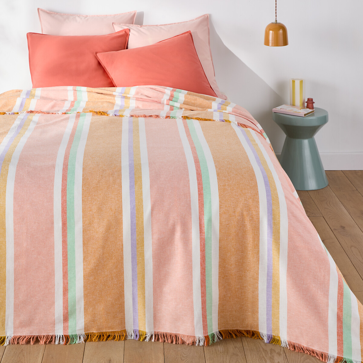 LA REDOUTE INTERIEURS<br>Colcha multicolorida com listras em linho e algodão, Maisie