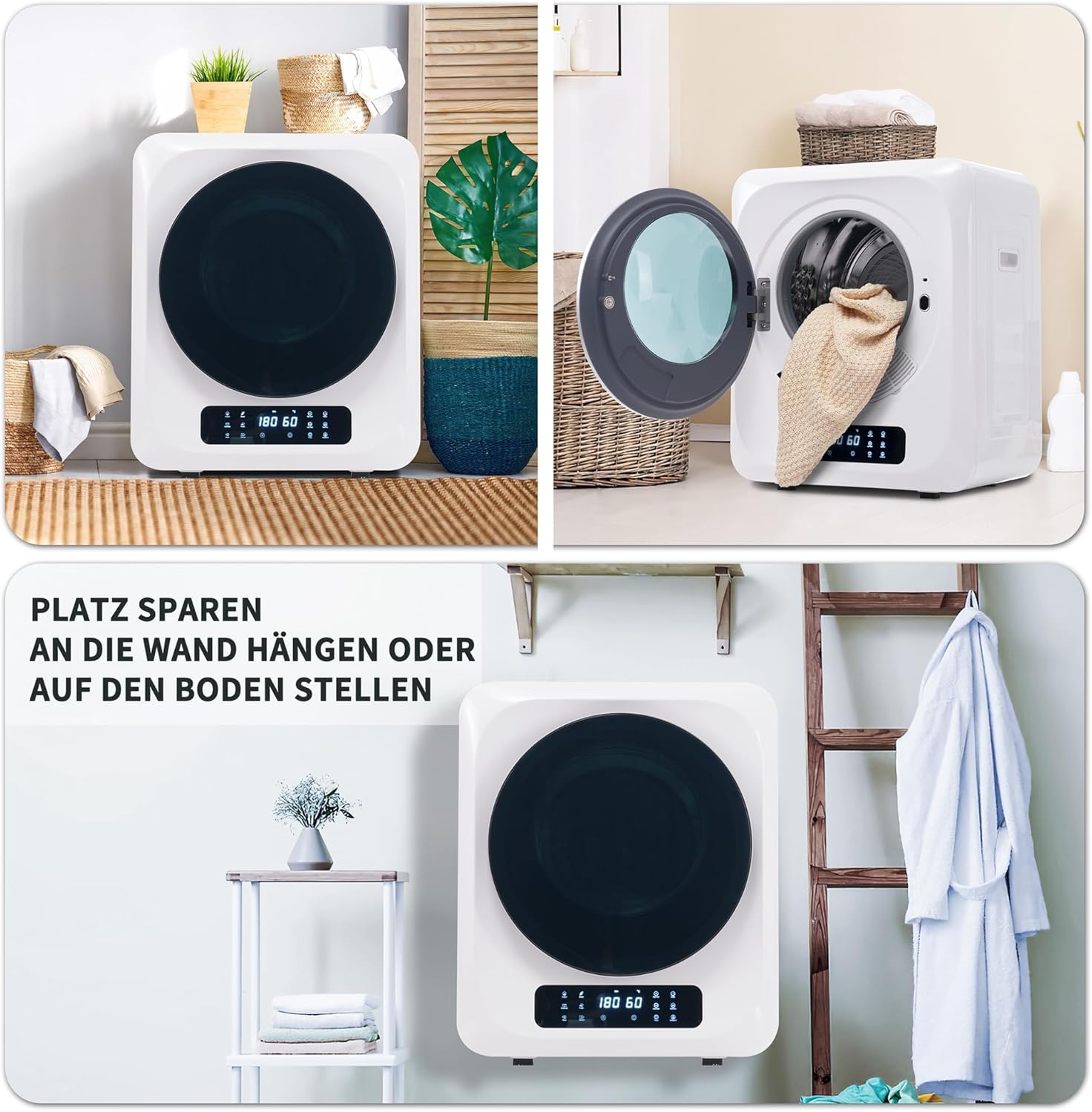 Merax Klein Wäschetrockner, Ablufttrockner mit 5 Programme, Wandmontierbar Ablufttrockner, Überhitzungsschutz und Mehrfachfiltration, 850W, 2,5 KG, Betriebszeit bis 130 Minuten, Weiß