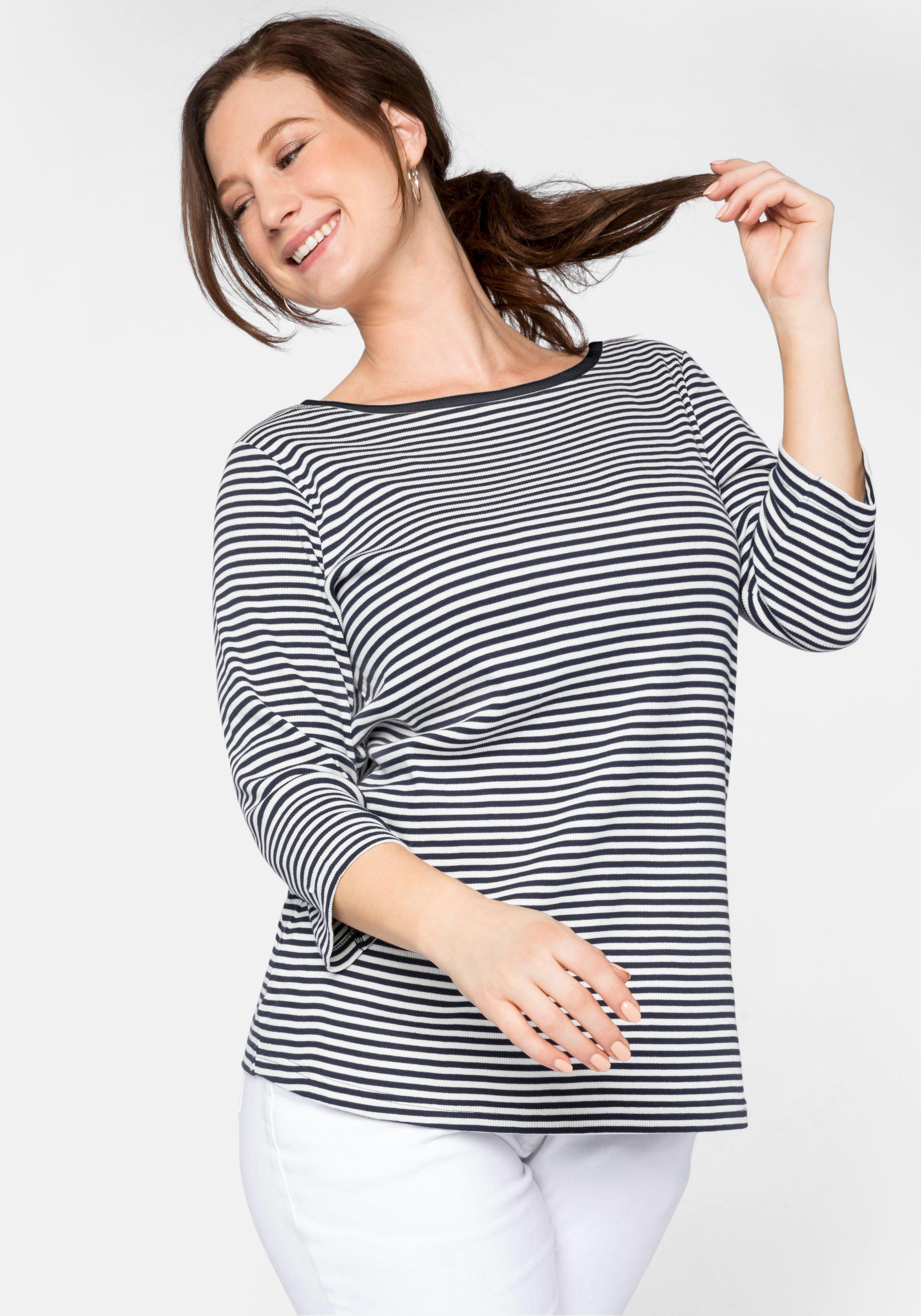 3/4-Arm-Shirt mit garngefärbten Ringeln
