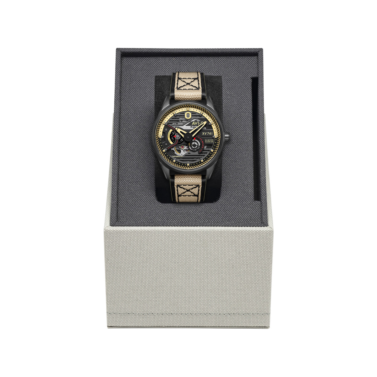 Montre AVI-8 homme automatique acier cuir et nylon marron.
