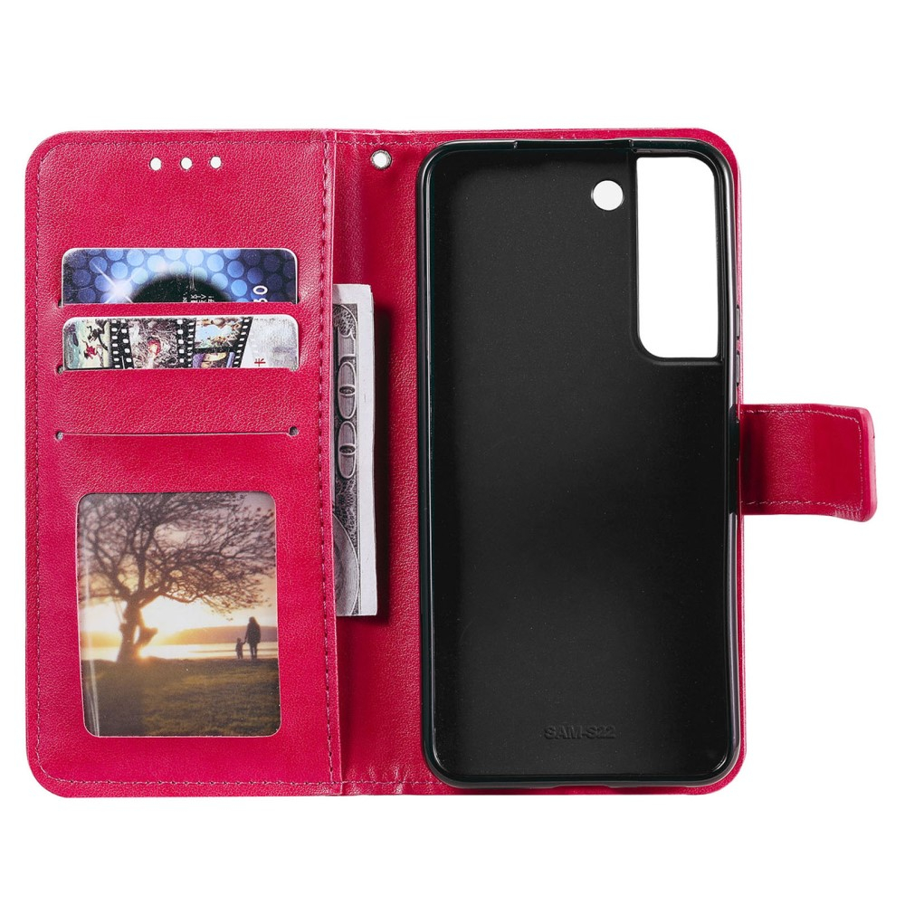 Samsung Galaxy S22 5G Leder Tasche Wallet - Mandala Flowers Imprint - Rot / Pink
