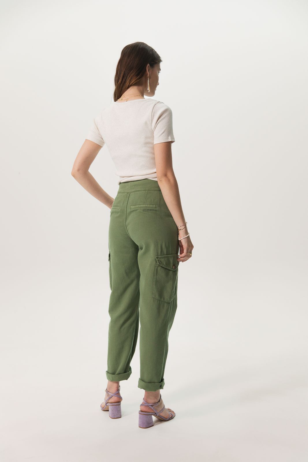 Beige basic stretch rib t-shirt