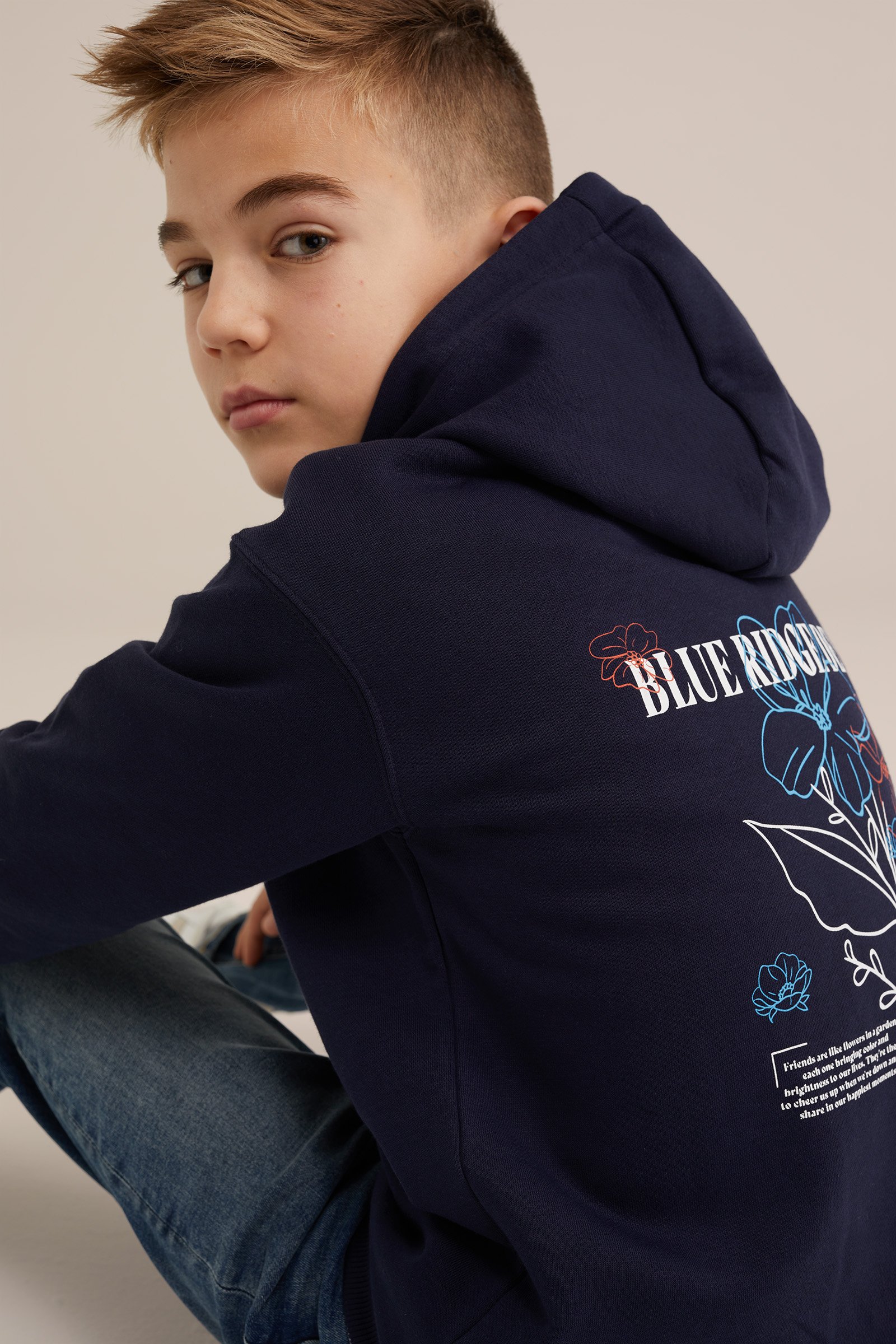 Jongens hoodie met opdruk Blue Ridge Marineblauw