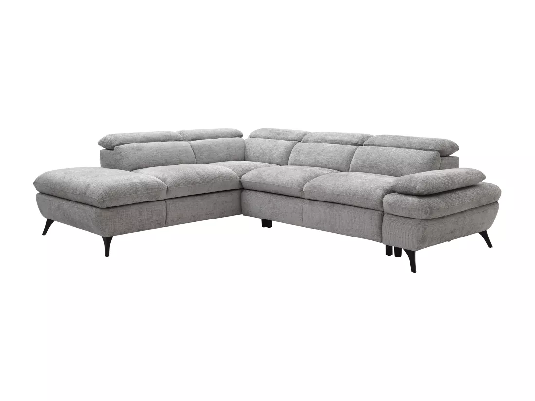 Canapé d'angle gauche convertible en tissu texturé gris SURDELI