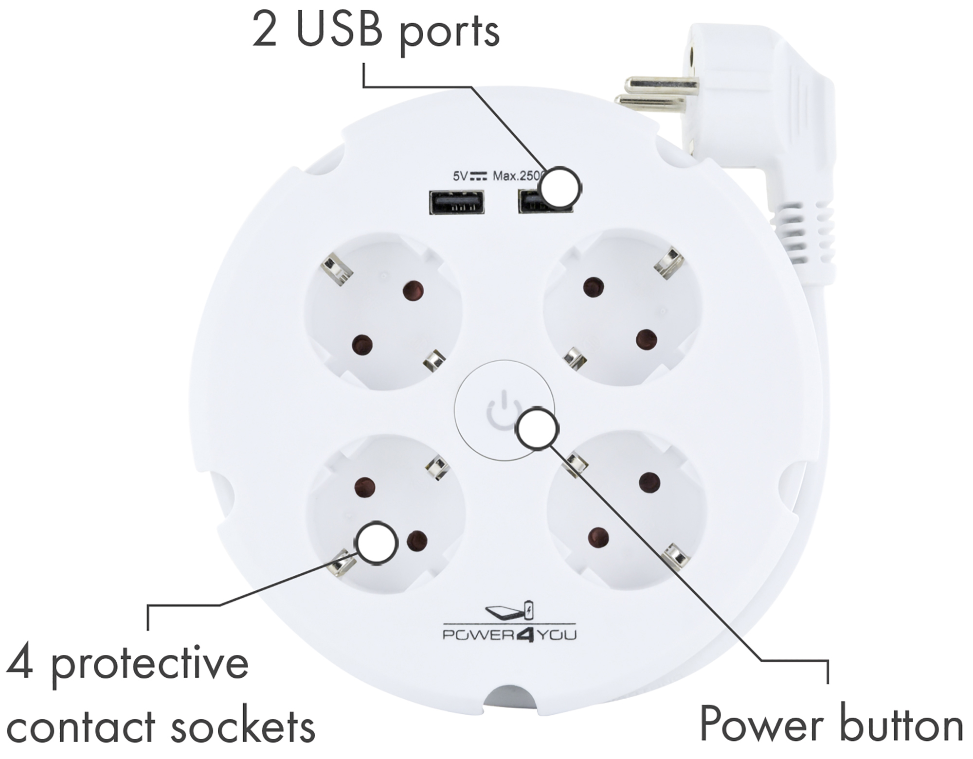 Schwaiger 4-voudig stekkerdoos met 2x USB