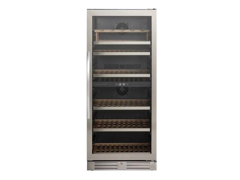 Scandomestic SV 104 X - Vinkøleskab - 2 Zoner - bredde: 59.5 cm - dybde: 72.4 cm - højde: 140 cm - 313 liter - rustfrit stål/sort - Optil 90 flasker