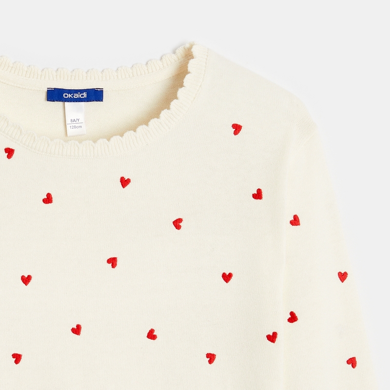 Pull motifs cœurs écru Fille