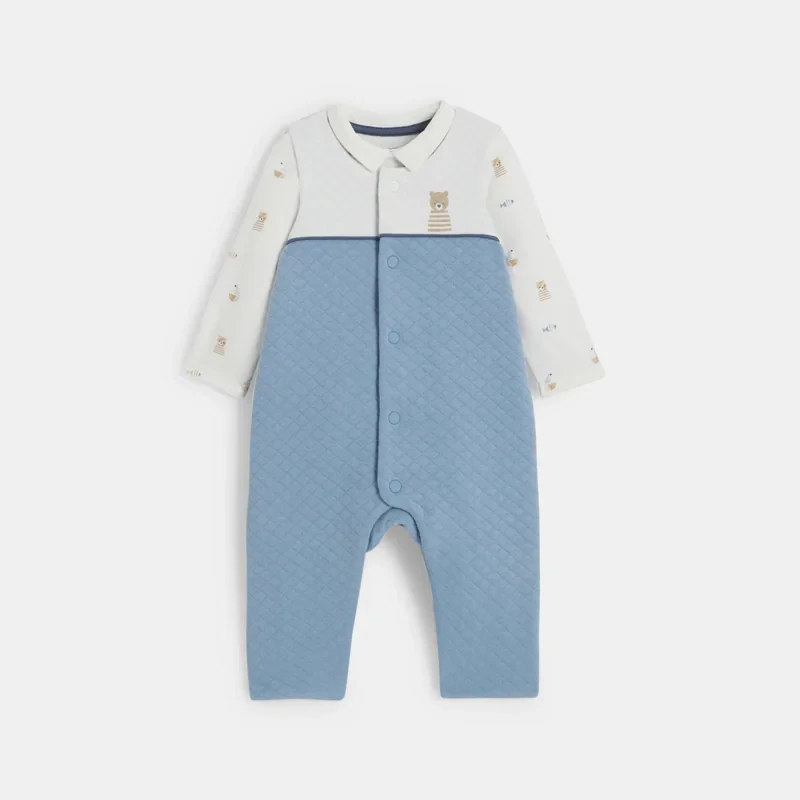 Combinaison pointelle et body ourson bleu bébé garçon Bleu