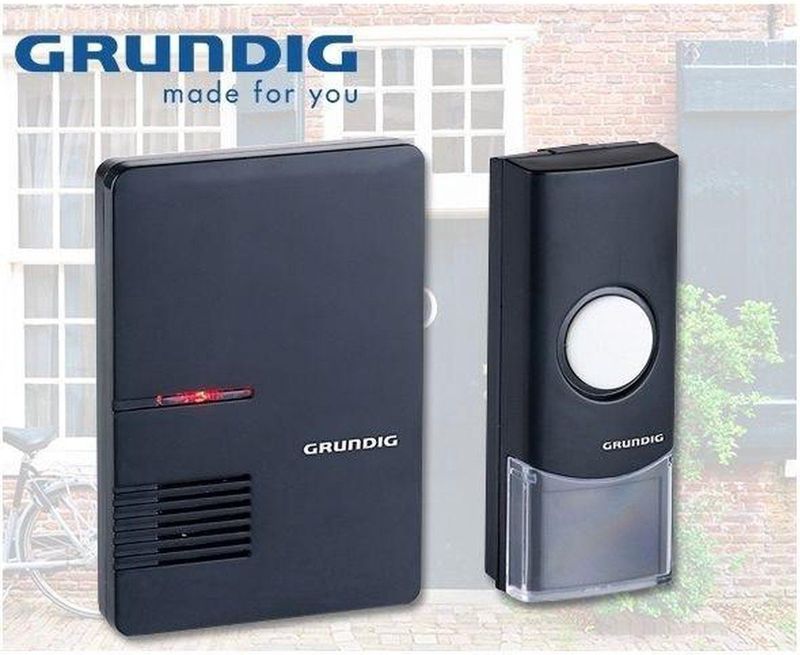 Grundig Draadloze Deurbel - Draadloze Deurbel set -1 Zende - 2 Ontvangers - 2 Belopties - Zwart