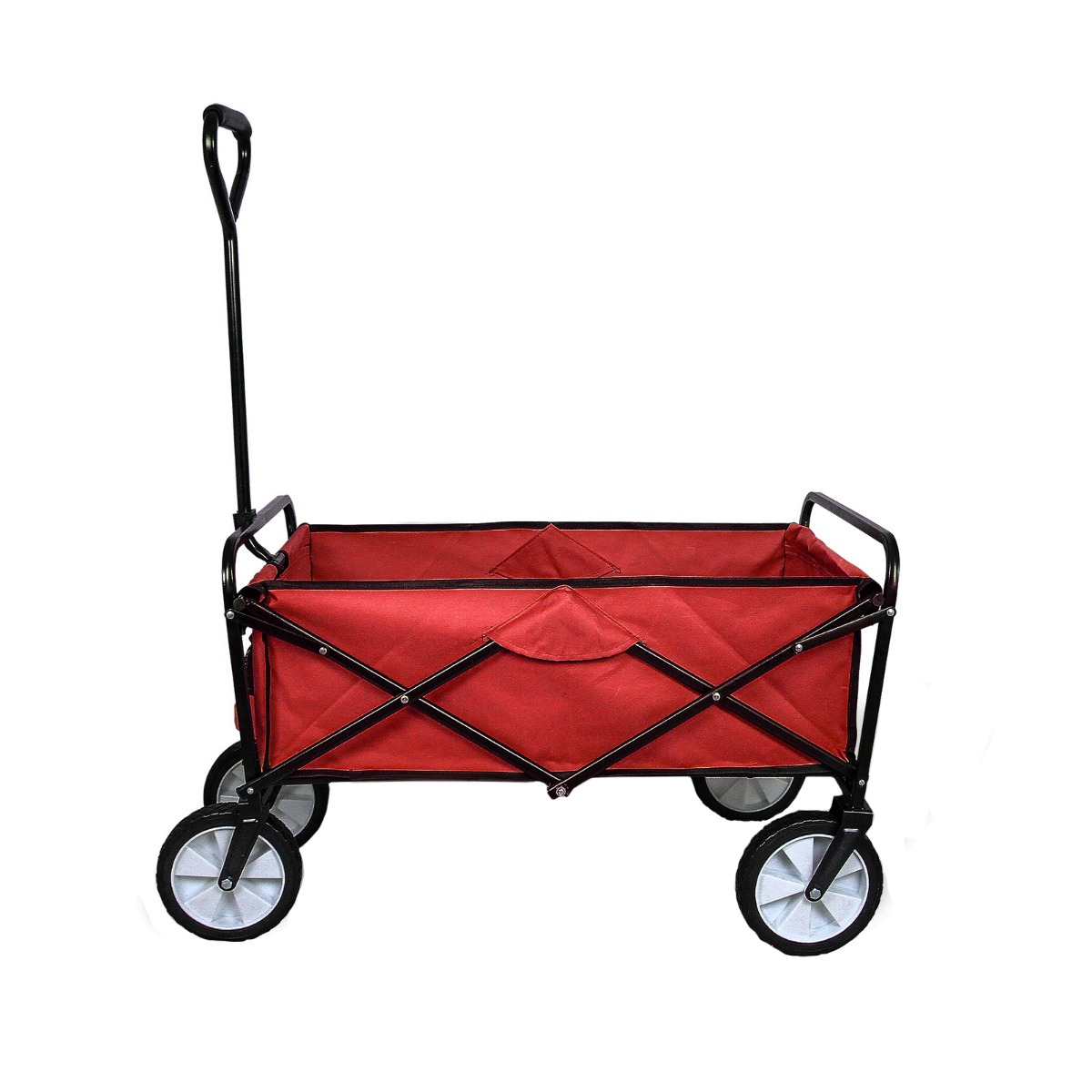 Carrinho de mão dobrável vermelho com capa impermeável
