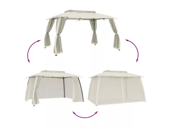 Tonnelle avec double toit et parois en filet crème acier
