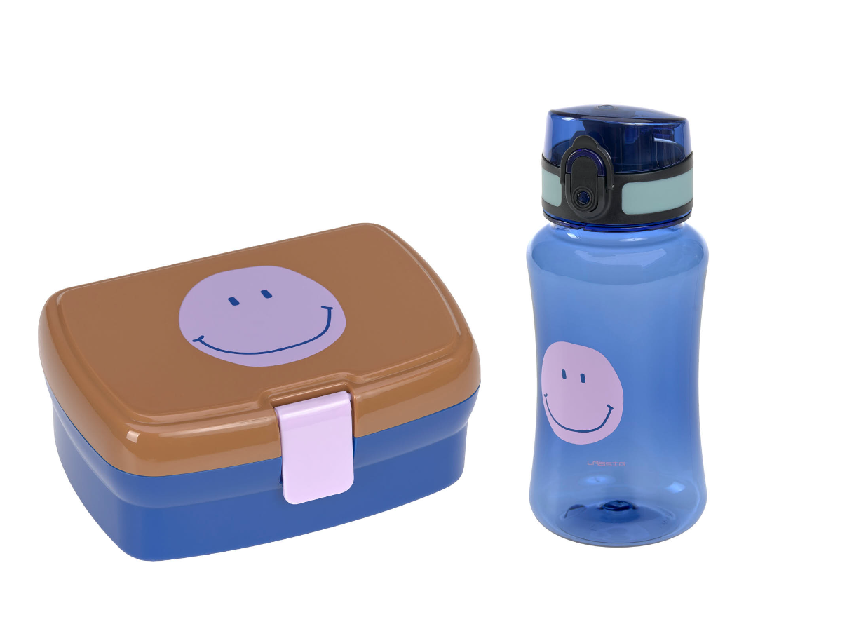 Lassig Lassig Lunchbox en drinkbeker Little gang Smile Caramel / Blue