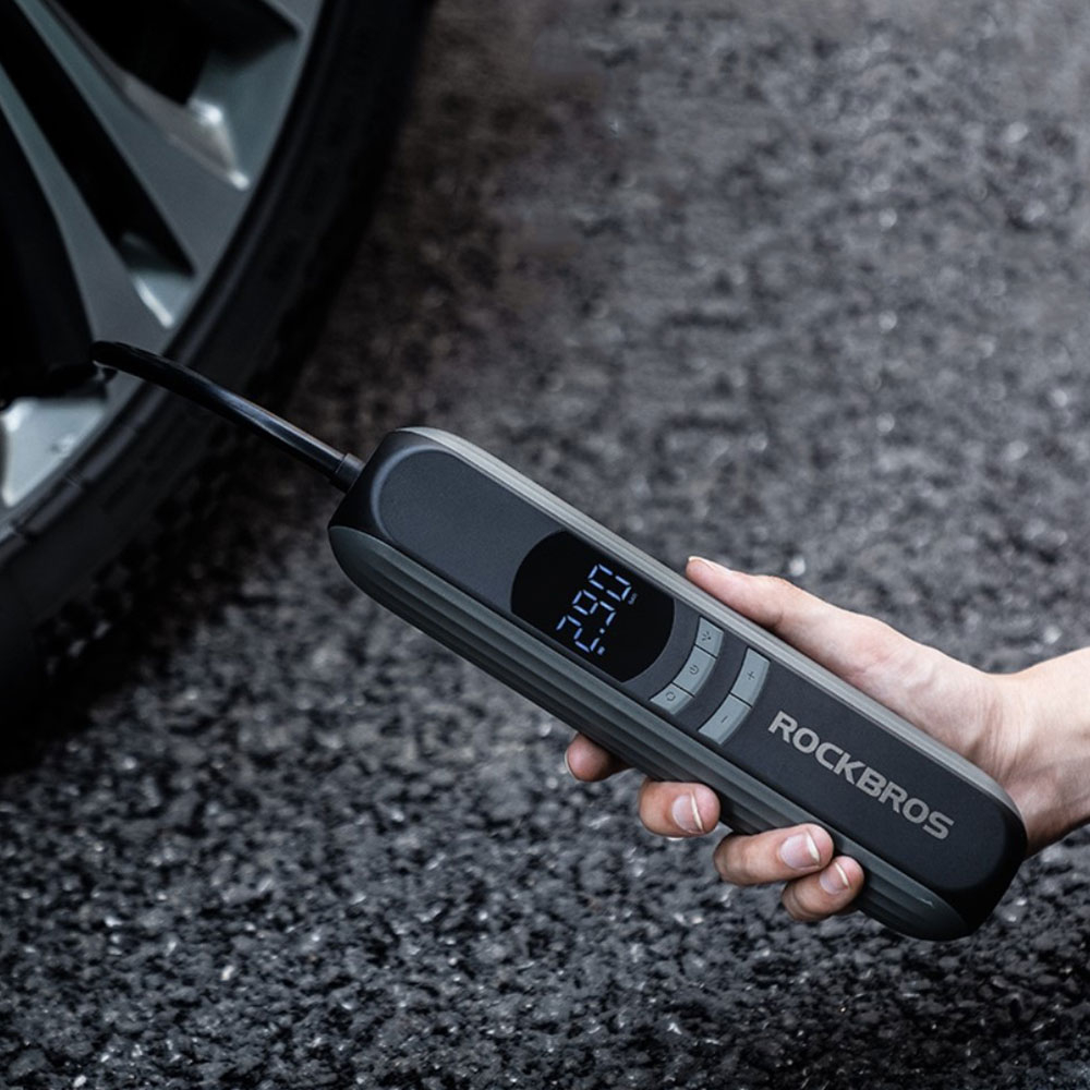 Elektrische Auto Reifen Pumpe Fahrrad Luftpumpe mit LED Display / Taschenlampe - Schwarz