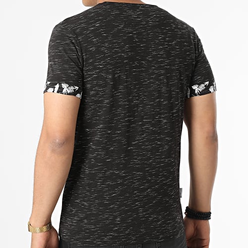 Tee Shirt A Poche Poitrine Tik Noir Chiné Floral